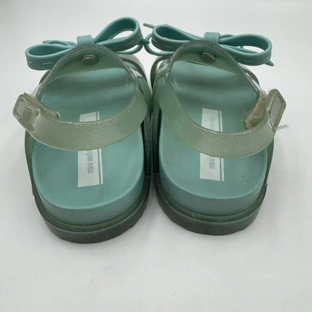 Mini Melissa X Jason Wu Aqua Green Cosmic Sandals Girls Size 8 With Bow Detail
